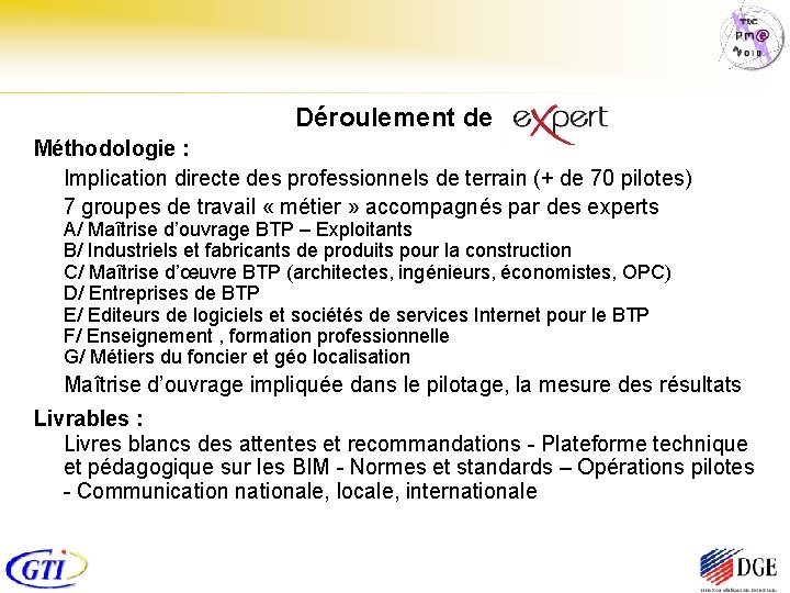 Déroulement de Méthodologie : Implication directe des professionnels de terrain (+ de 70 pilotes)