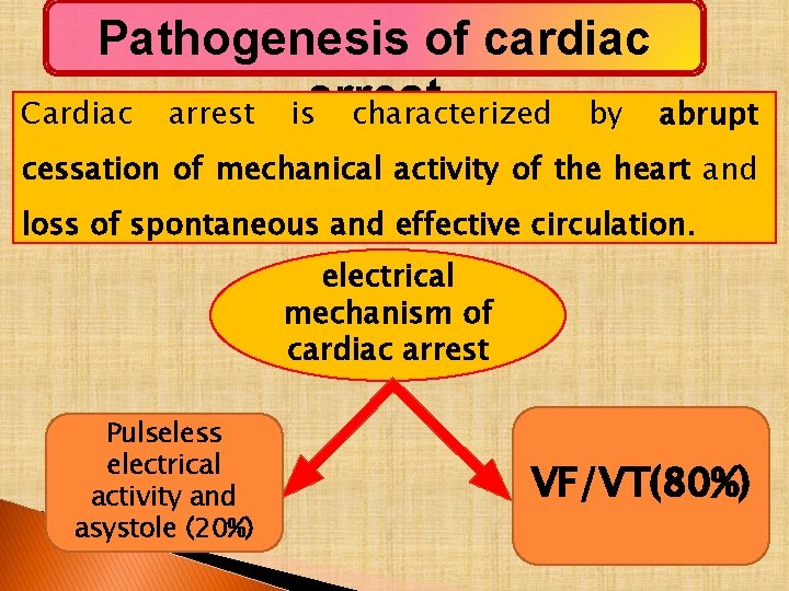 Pathogenesis of cardiac Cardiac arrest isarrest characterized by abrupt cessation of mechanical activity of