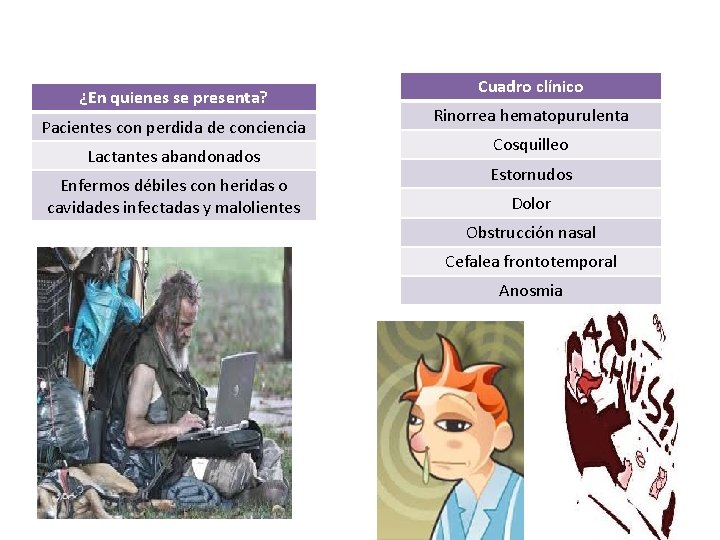 ¿En quienes se presenta? Pacientes con perdida de conciencia Lactantes abandonados Enfermos débiles con