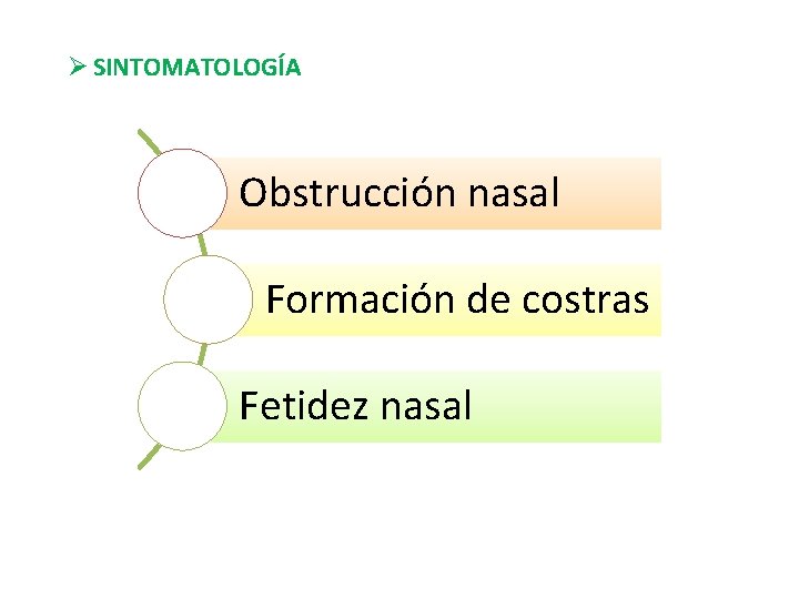 Ø SINTOMATOLOGÍA Obstrucción nasal Formación de costras Fetidez nasal 