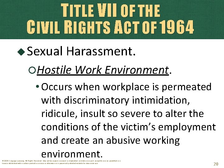 TITLE VII OF THE CIVIL RIGHTS ACT OF 1964 Sexual Harassment. Hostile Work Environment.