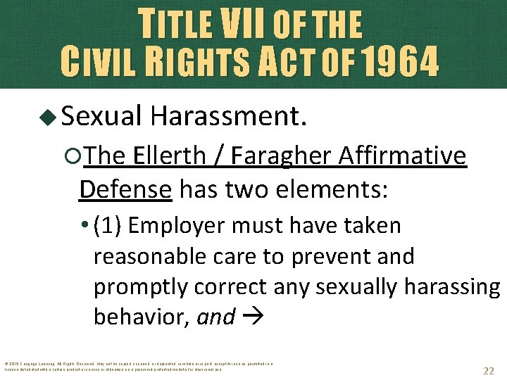 TITLE VII OF THE CIVIL RIGHTS ACT OF 1964 Sexual Harassment. The Ellerth /