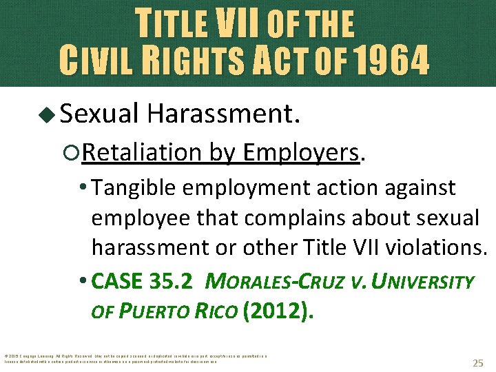 TITLE VII OF THE CIVIL RIGHTS ACT OF 1964 Sexual Harassment. Retaliation by Employers.
