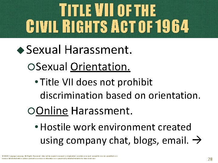 TITLE VII OF THE CIVIL RIGHTS ACT OF 1964 Sexual Harassment. Sexual Orientation. •