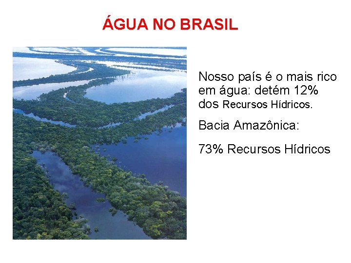 ÁGUA NO BRASIL Nosso país é o mais rico em água: detém 12% dos