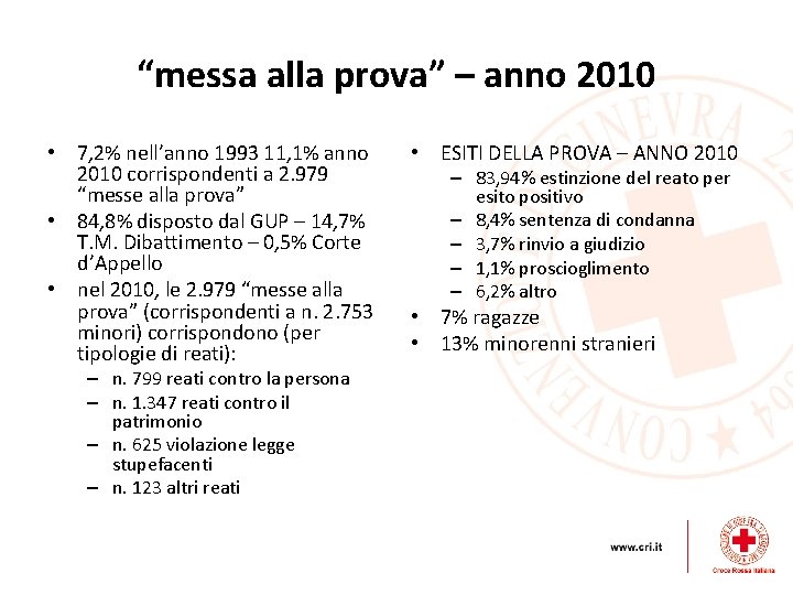 “messa alla prova” – anno 2010 • 7, 2% nell’anno 1993 11, 1% anno “messa alla prova” – anno 2010 • 7, 2% nell’anno 1993 11, 1% anno