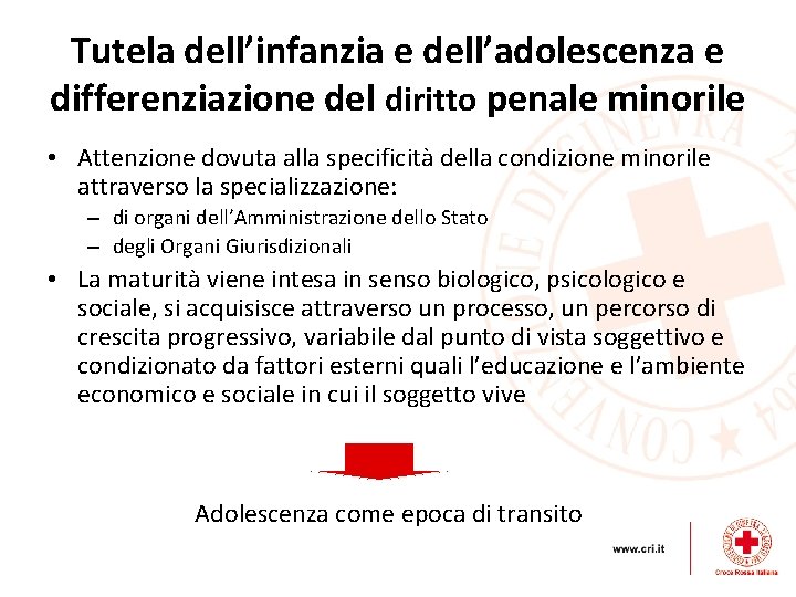 Tutela dell’infanzia e dell’adolescenza e differenziazione del diritto penale minorile • Attenzione dovuta alla Tutela dell’infanzia e dell’adolescenza e differenziazione del diritto penale minorile • Attenzione dovuta alla