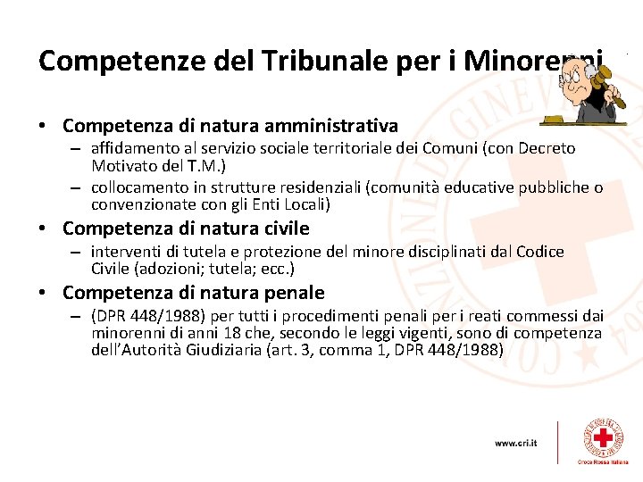 Competenze del Tribunale per i Minorenni • Competenza di natura amministrativa – affidamento al Competenze del Tribunale per i Minorenni • Competenza di natura amministrativa – affidamento al