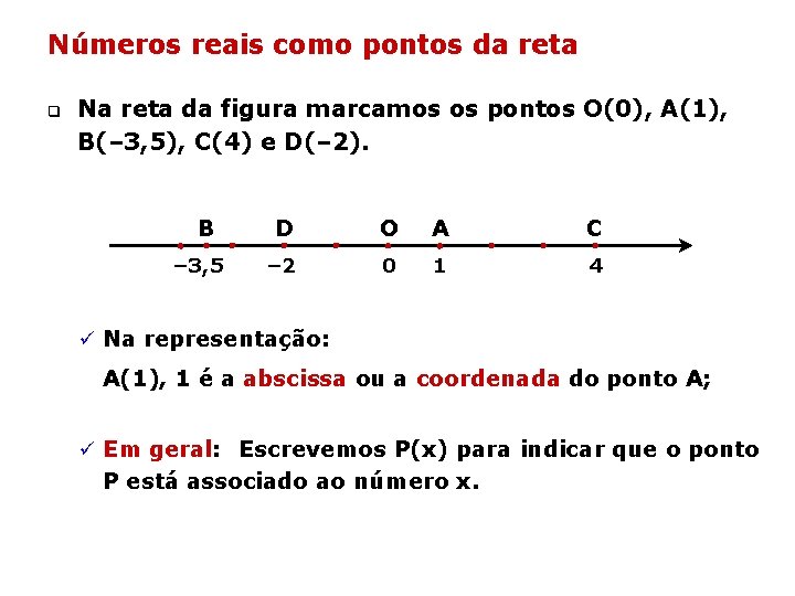 Números reais como pontos da reta q Na reta da figura marcamos os pontos Números reais como pontos da reta q Na reta da figura marcamos os pontos