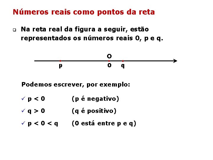 Números reais como pontos da reta q Na reta real da figura a seguir, Números reais como pontos da reta q Na reta real da figura a seguir,
