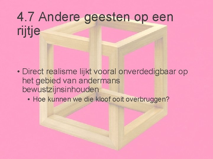 4. 7 Andere geesten op een rijtje • Direct realisme lijkt vooral onverdedigbaar op