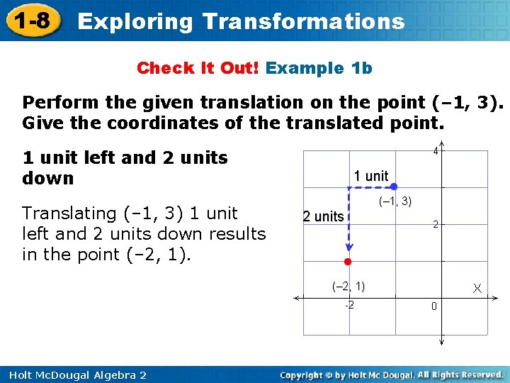 1 -8 Exploring Transformations Check It Out! Example 1 b Perform the given translation