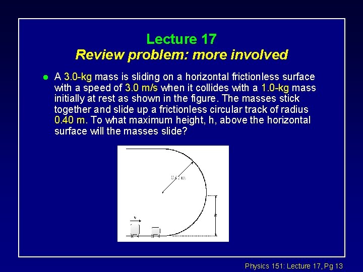 Lecture 17 Review problem: more involved l A 3. 0 -kg mass is sliding