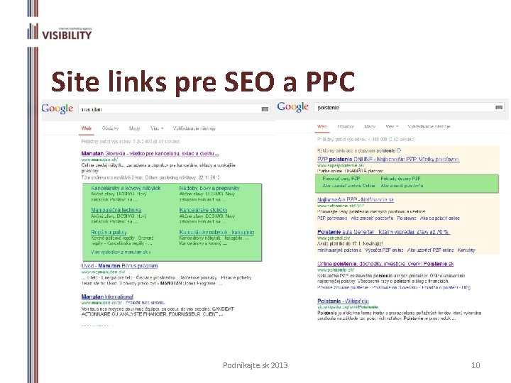 Site links pre SEO a PPC Podnikajte. sk 2013 10 