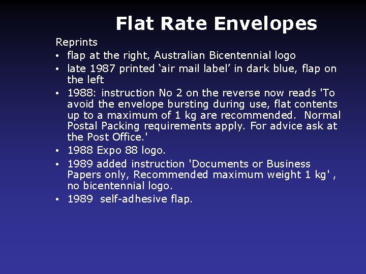 Flat Rate Envelopes Reprints • flap at the right, Australian Bicentennial logo • late
