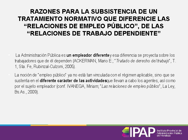 RAZONES PARA LA SUBSISTENCIA DE UN TRATAMIENTO NORMATIVO QUE DIFERENCIE LAS “RELACIONES DE EMPLEO