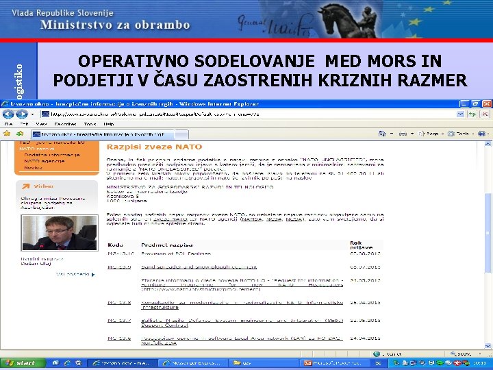 Direktorat za logistiko OPERATIVNO SODELOVANJE MED MORS IN PODJETJI V ČASU ZAOSTRENIH KRIZNIH RAZMER