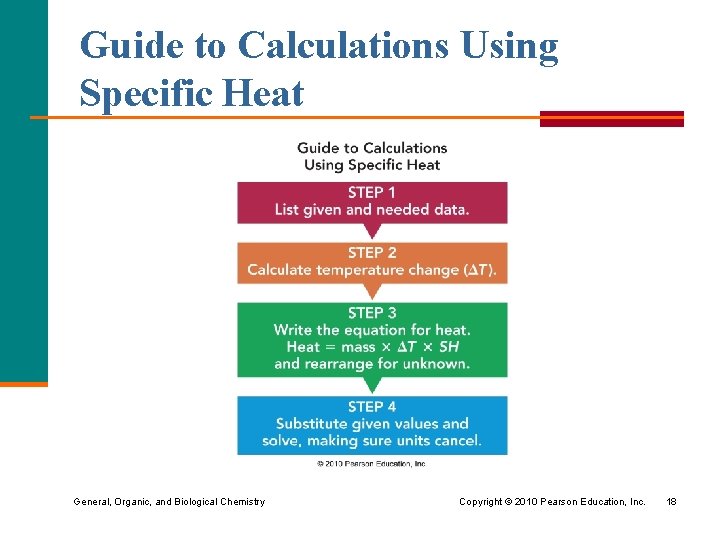 Guide to Calculations Using Specific Heat General, Organic, and Biological Chemistry Copyright © 2010