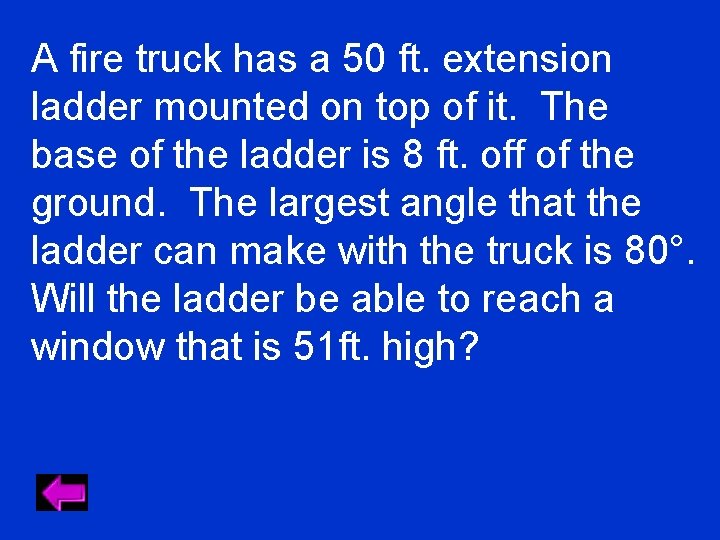 A fire truck has a 50 ft. extension ladder mounted on top of it.