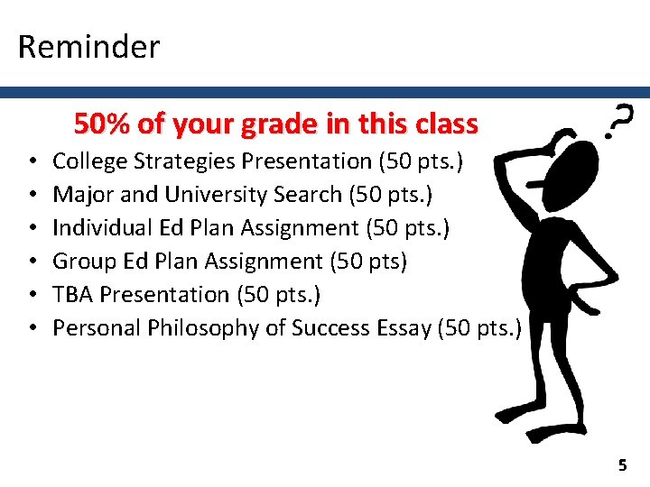 Reminder 50% of your grade in this class • • • College Strategies Presentation