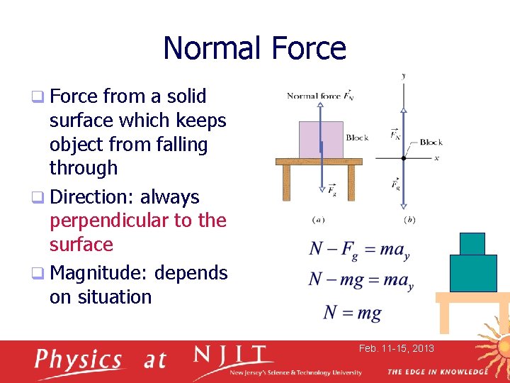 Normal Force q Force from a solid surface which keeps object from falling through