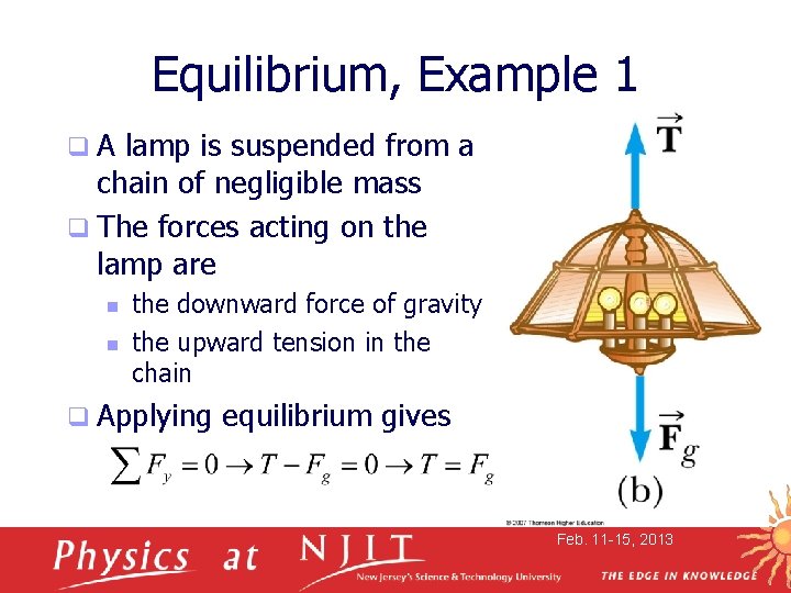 Equilibrium, Example 1 q. A lamp is suspended from a chain of negligible mass