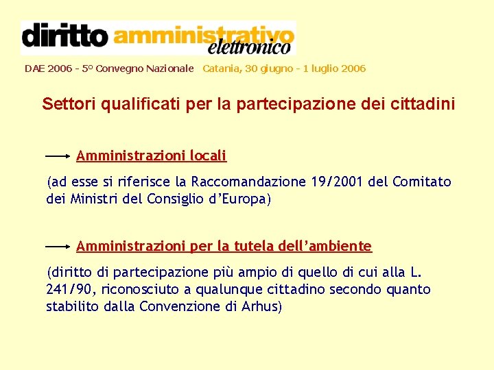 DAE 2006 - 5° Convegno Nazionale Catania, 30 giugno - 1 luglio 2006 Settori