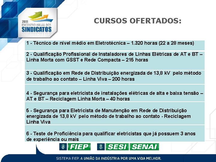 CURSOS OFERTADOS: 1 - Técnico de nível médio em Eletrotécnica – 1. 320 horas CURSOS OFERTADOS: 1 - Técnico de nível médio em Eletrotécnica – 1. 320 horas