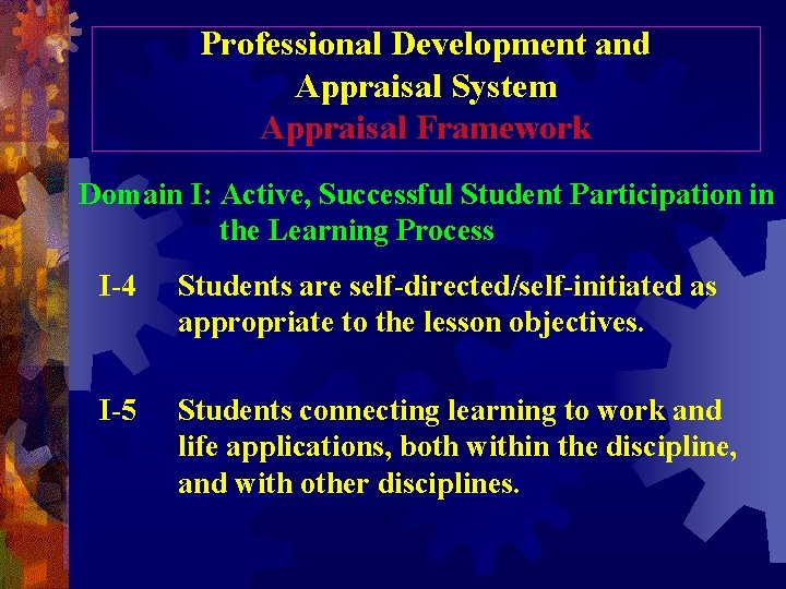 Professional Development and Appraisal System Appraisal Framework Domain I: Active, Successful Student Participation in Professional Development and Appraisal System Appraisal Framework Domain I: Active, Successful Student Participation in