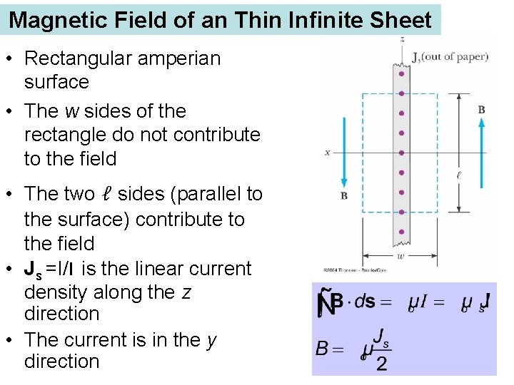Magnetic Field of an Thin Infinite Sheet • Rectangular amperian surface • The w