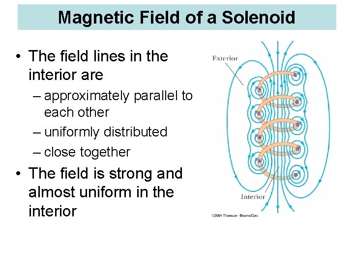 Magnetic Field of a Solenoid • The field lines in the interior are –