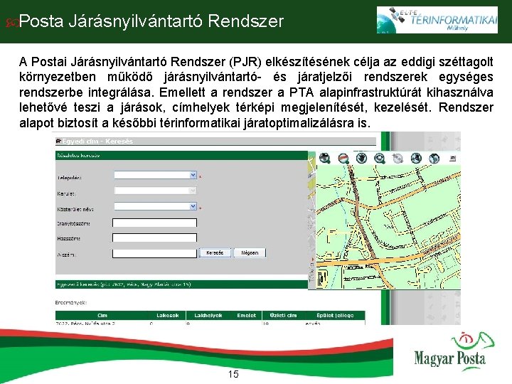  Posta Járásnyilvántartó Rendszer A Postai Járásnyilvántartó Rendszer (PJR) elkészítésének célja az eddigi széttagolt