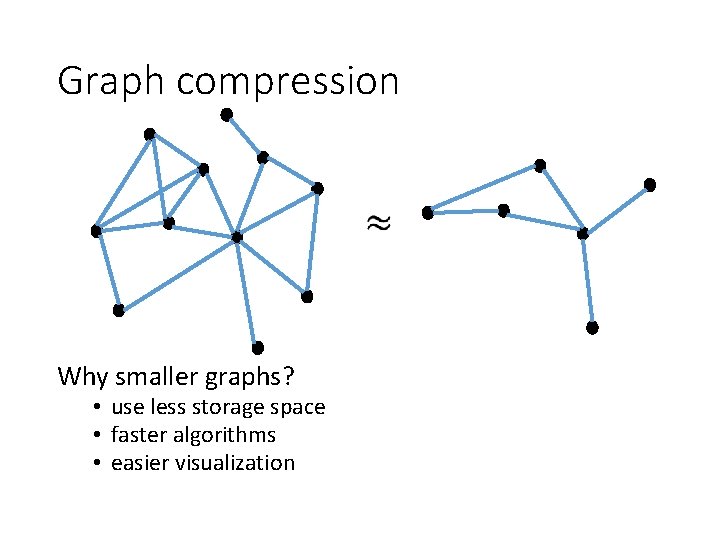 Graph compression Why smaller graphs? • use less storage space • faster algorithms •