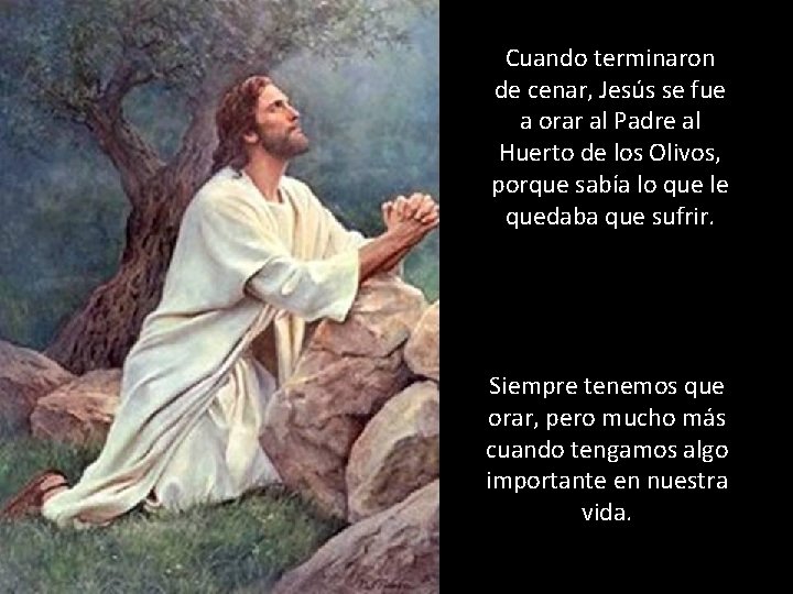 Cuando terminaron de cenar, Jesús se fue a orar al Padre al Huerto de