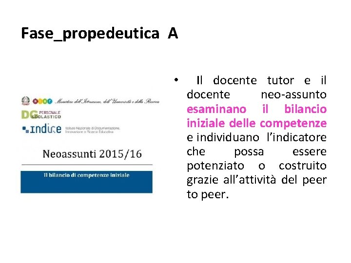 Fase_propedeutica A • Il docente tutor e il docente neo-assunto esaminano il bilancio iniziale