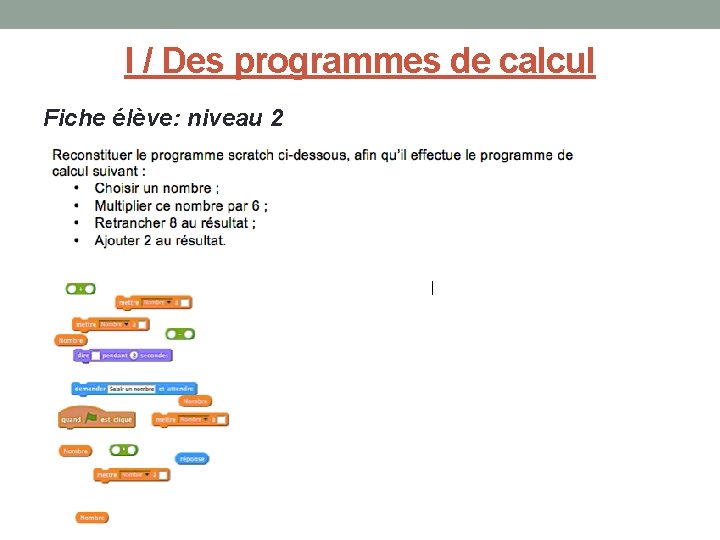 I / Des programmes de calcul Fiche élève: niveau 2 