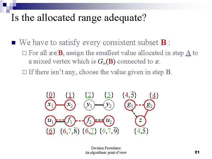 Is the allocated range adequate? n We have to satisfy every consistent subset B