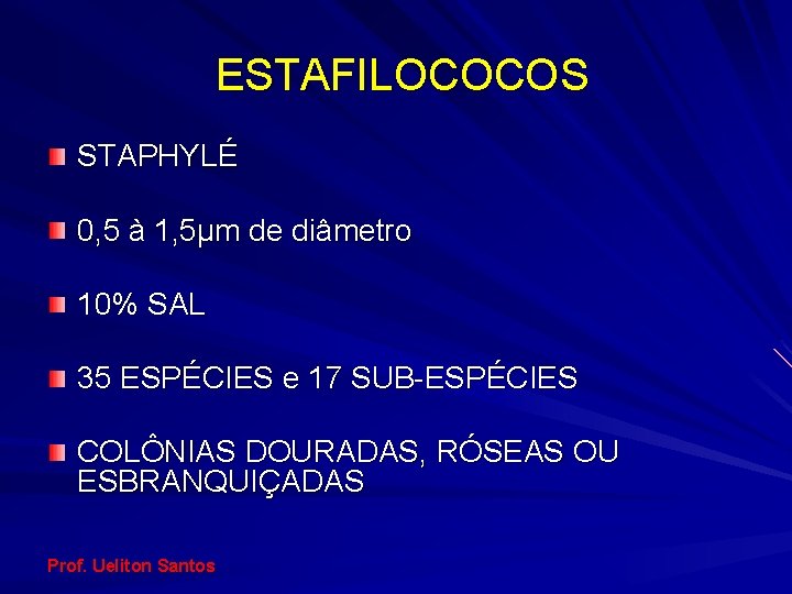 ESTAFILOCOCOS STAPHYLÉ 0, 5 à 1, 5µm de diâmetro 10% SAL 35 ESPÉCIES e