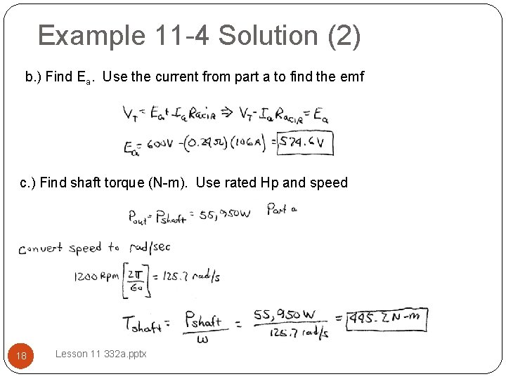 Example 11 -4 Solution (2) b. ) Find Ea. Use the current from part