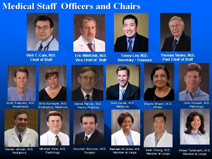 Medical Staff Officers and Chairs Vinh T. Cam, M. D. Chief of Staff Scott