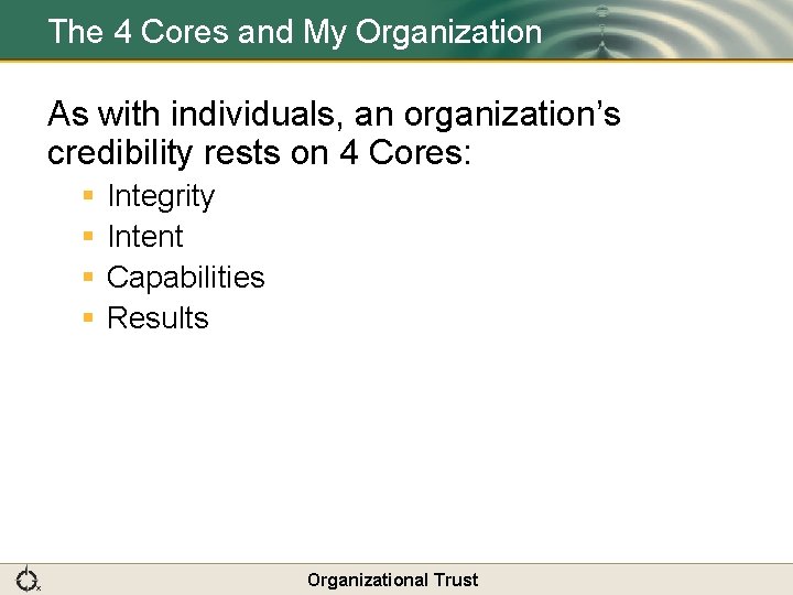 The 4 Cores and My Organization As with individuals, an organization’s credibility rests on