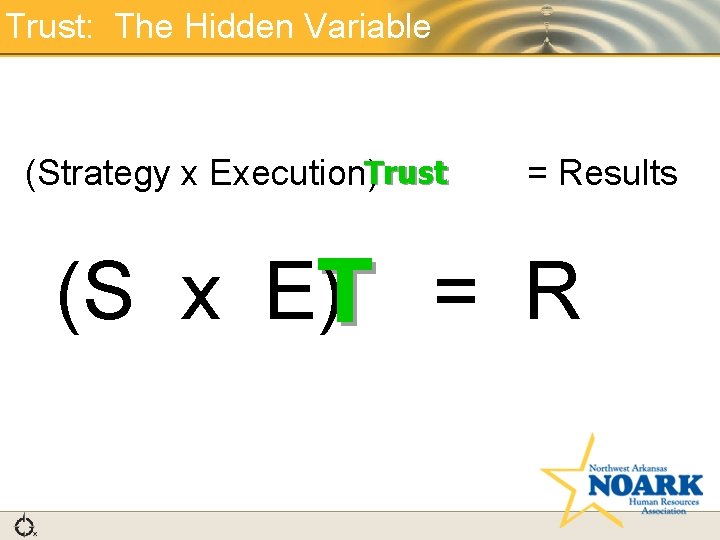 Trust: The Hidden Variable Trust = Results (Strategy x Execution) (S x E) =