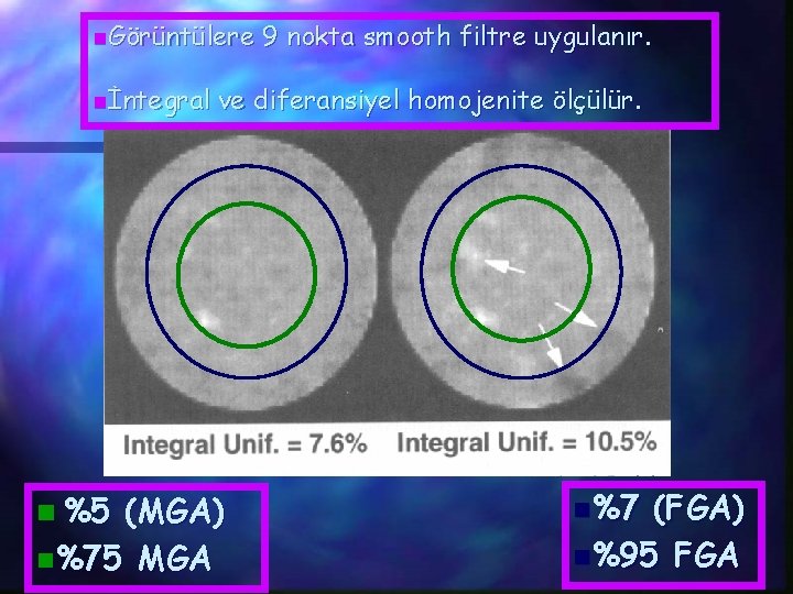 n. Görüntülere nİntegral n %5 9 nokta smooth filtre uygulanır. ve diferansiyel homojenite ölçülür.