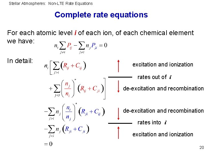 Stellar Atmospheres: Non-LTE Rate Equations Complete rate equations For each atomic level i of