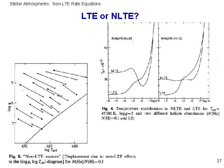 Stellar Atmospheres: Non-LTE Rate Equations LTE or NLTE? 37 