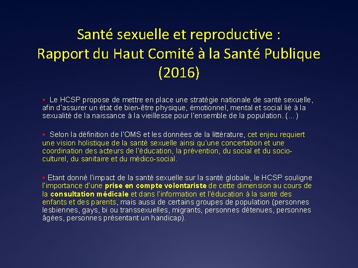 Santé sexuelle et reproductive : Rapport du Haut Comité à la Santé Publique (2016)