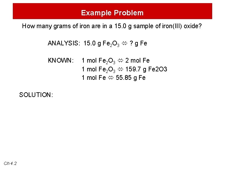 Example Problem How many grams of iron are in a 15. 0 g sample