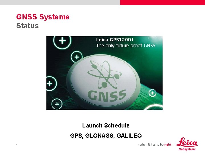 GNSS Systeme Status Launch Schedule GPS, GLONASS, GALILEO 1 