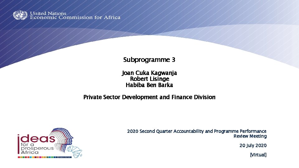Subprogramme 3 Joan Cuka Kagwanja Robert Lisinge Habiba Ben Barka Private Sector Development and