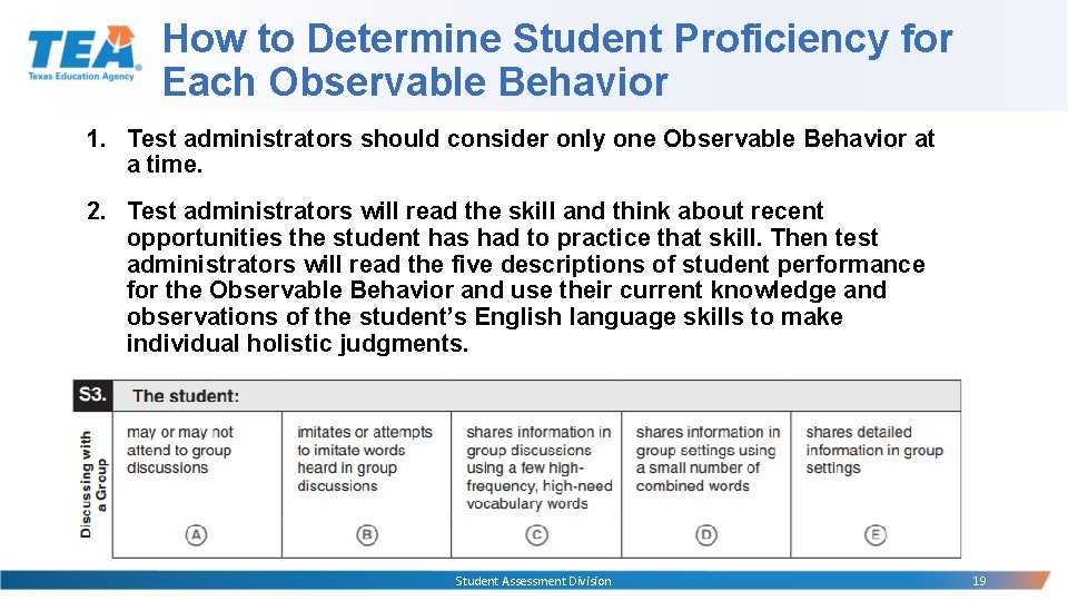 How to Determine Student Proficiency for Each Observable Behavior 1. Test administrators should consider How to Determine Student Proficiency for Each Observable Behavior 1. Test administrators should consider